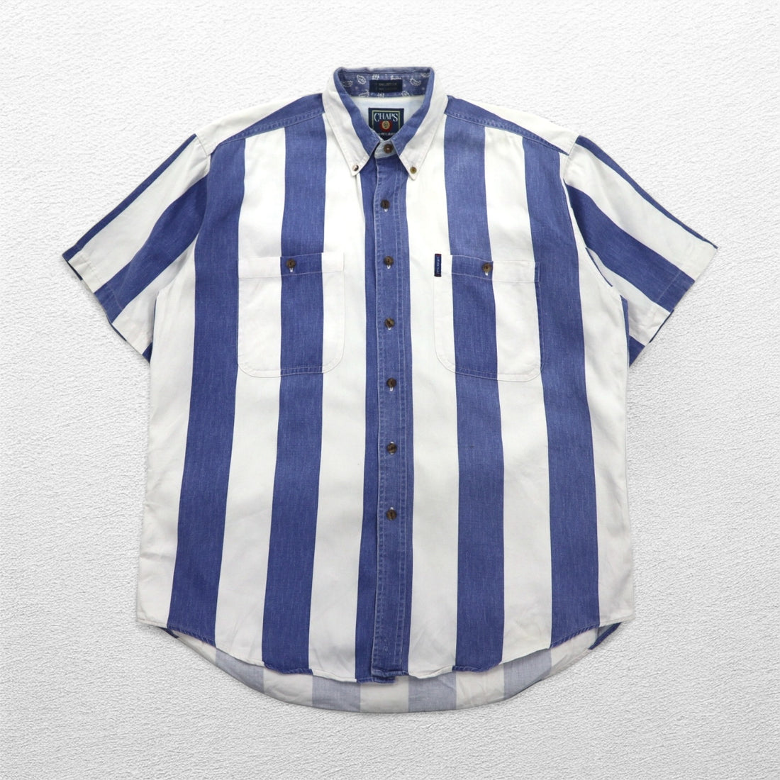 CHAPS RALPH LAUREN 90年代 半袖 デニム ボタンダウンシャツ L ブルー ホワイト ストライプ コットン