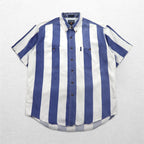 CHAPS RALPH LAUREN 90年代 半袖 デニム ボタンダウンシャツ L ブルー ホワイト ストライプ コットン