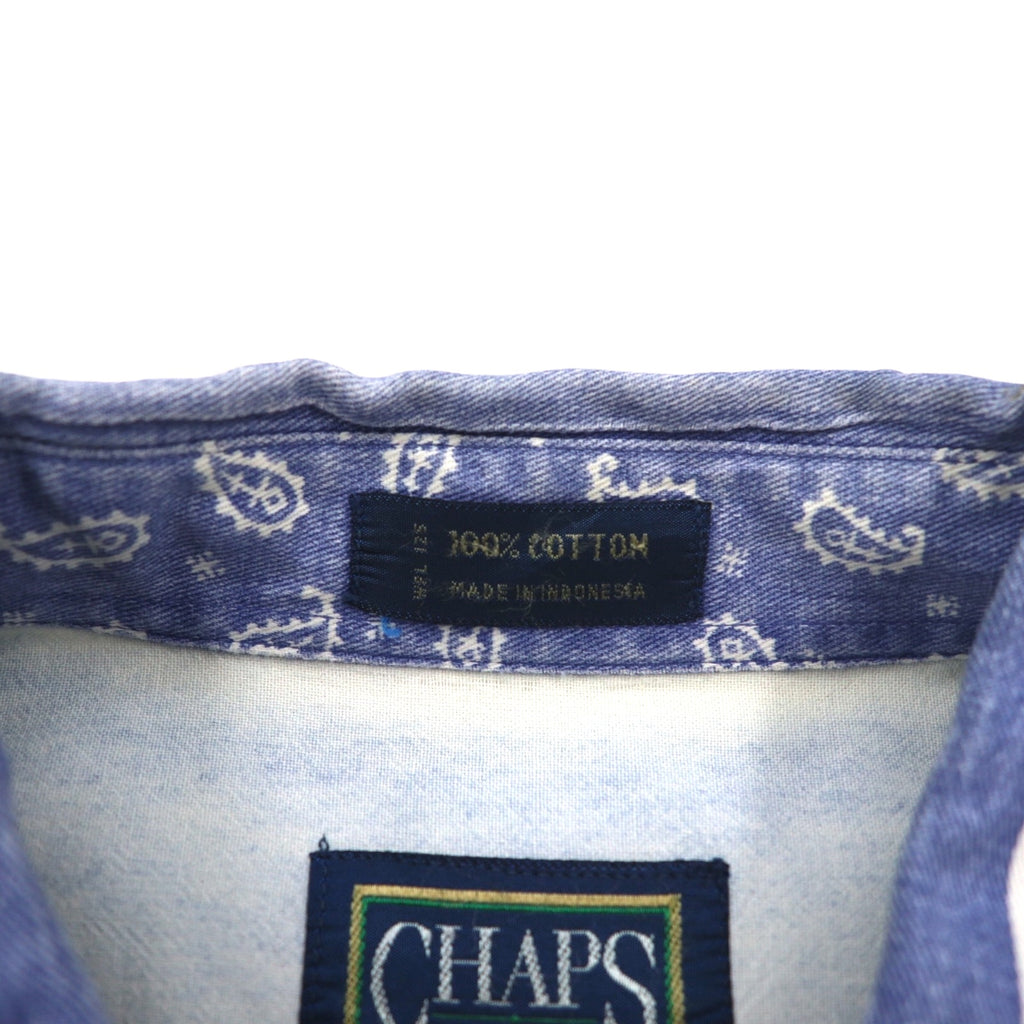 CHAPS RALPH LAUREN 90年代 半袖 デニム ボタンダウンシャツ L ブルー ホワイト ストライプ コットン