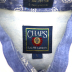 CHAPS RALPH LAUREN 90年代 半袖 デニム ボタンダウンシャツ L ブルー ホワイト ストライプ コットン