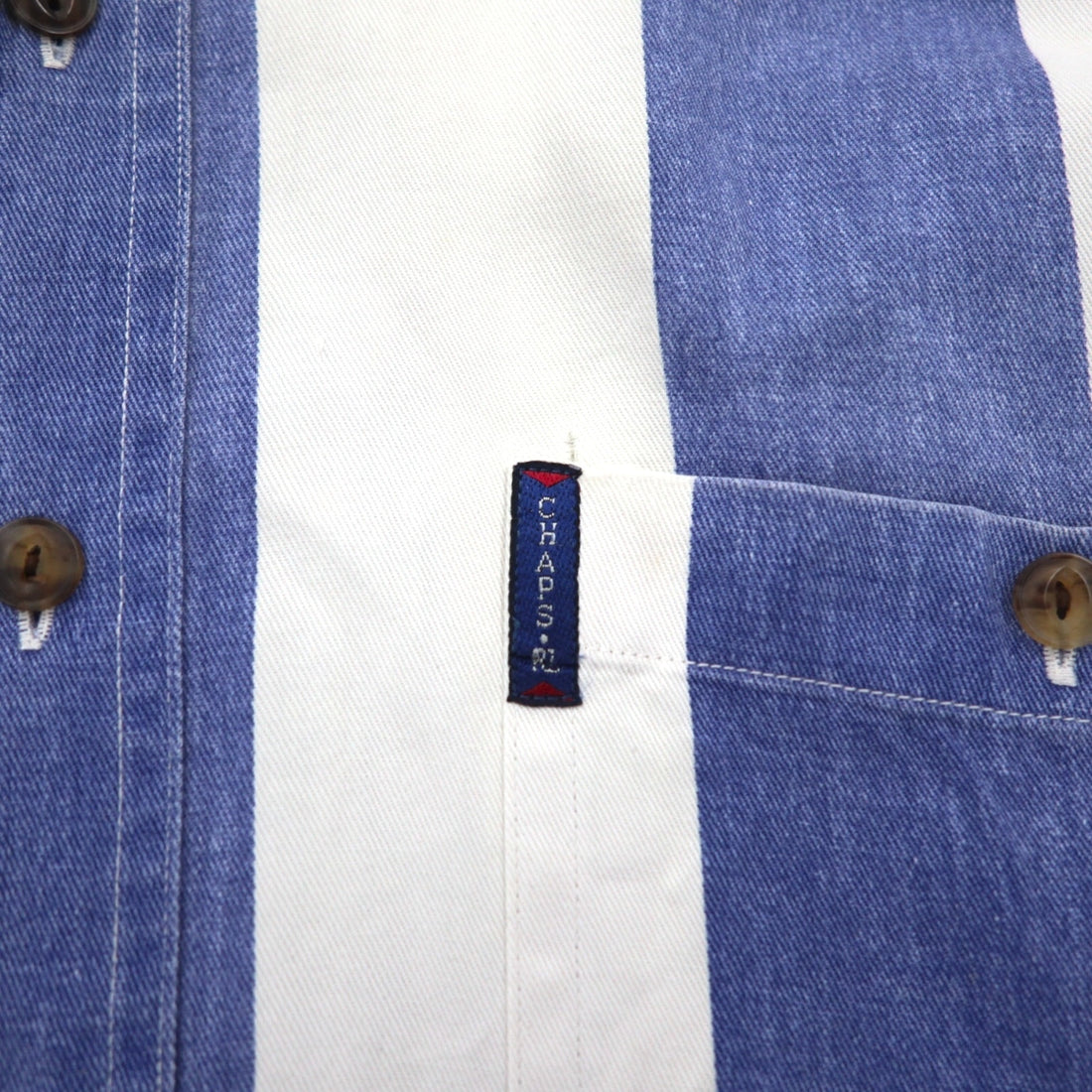 CHAPS RALPH LAUREN 90年代 半袖 デニム ボタンダウンシャツ L ブルー ホワイト ストライプ コットン