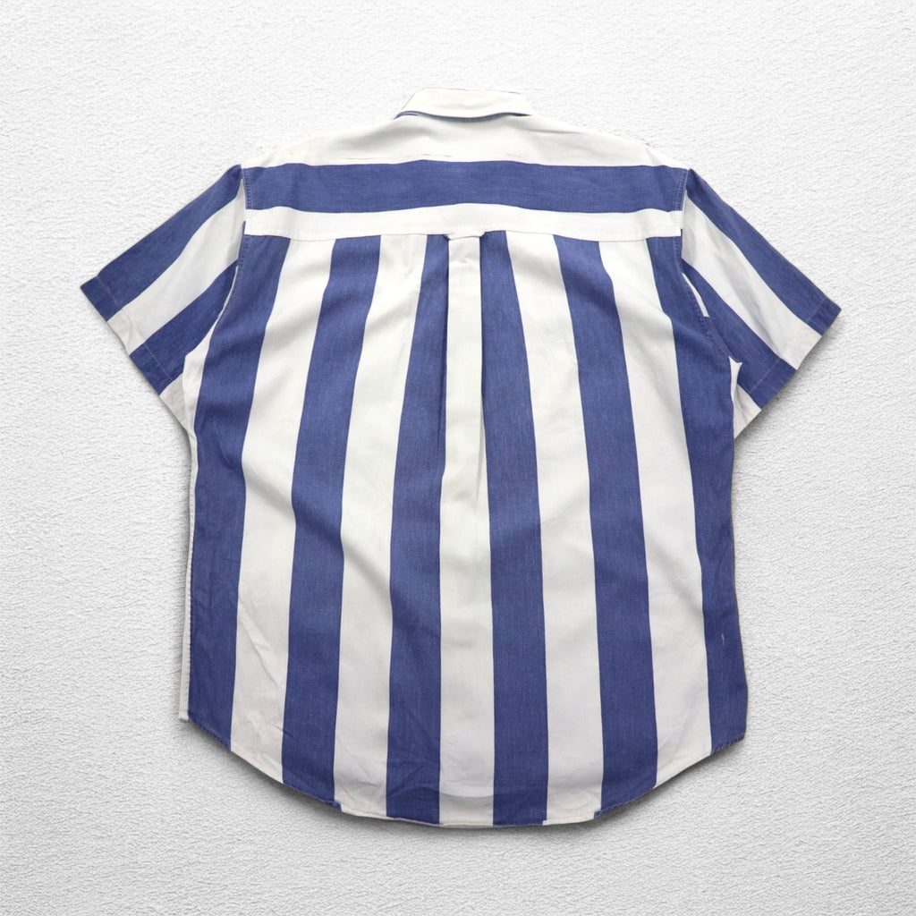 CHAPS RALPH LAUREN 90年代 半袖 デニム ボタンダウンシャツ L ブルー ホワイト ストライプ コットン