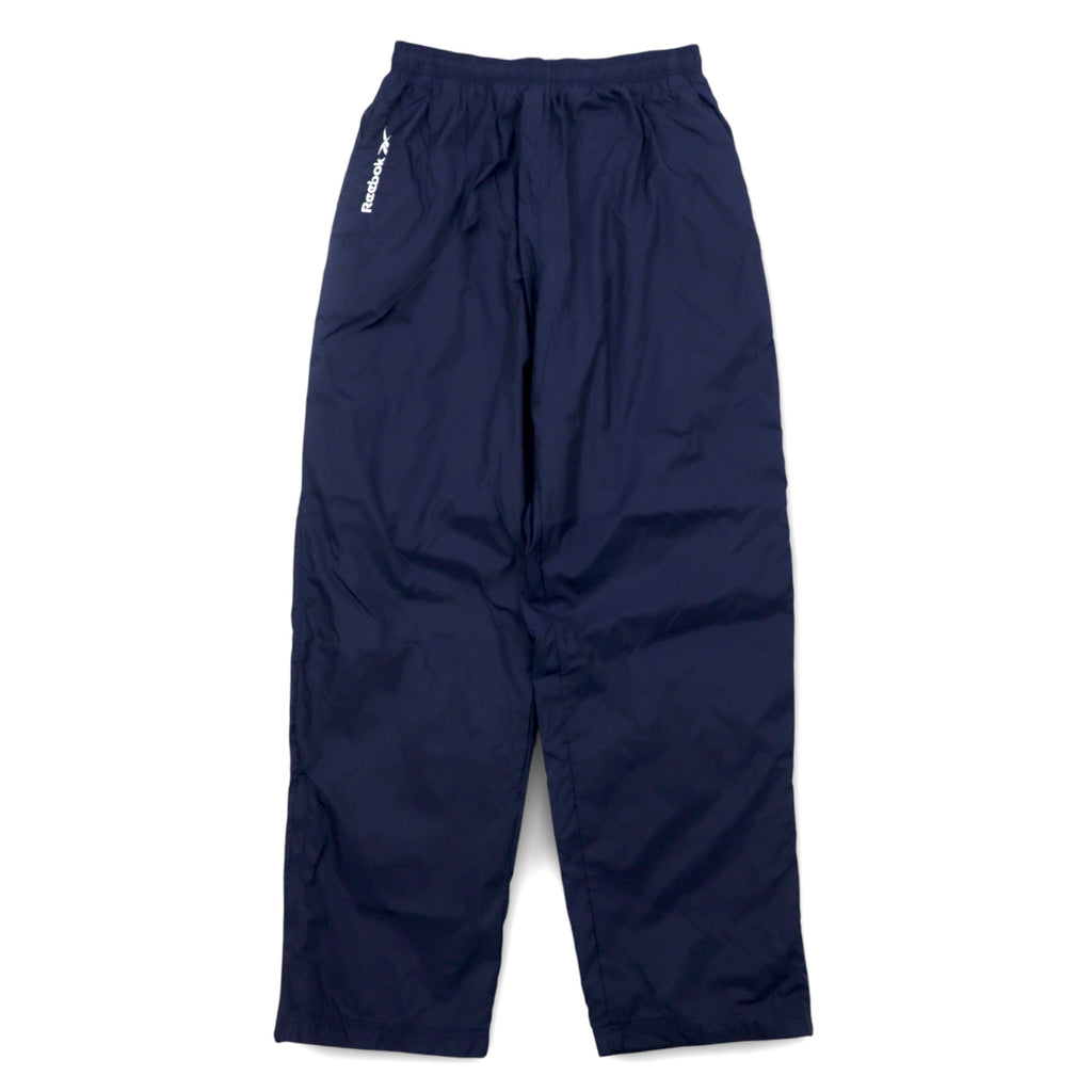 Reebok 90s nylon track pants, jersey, L, navy, vector logo embroidery, slit, zip hem