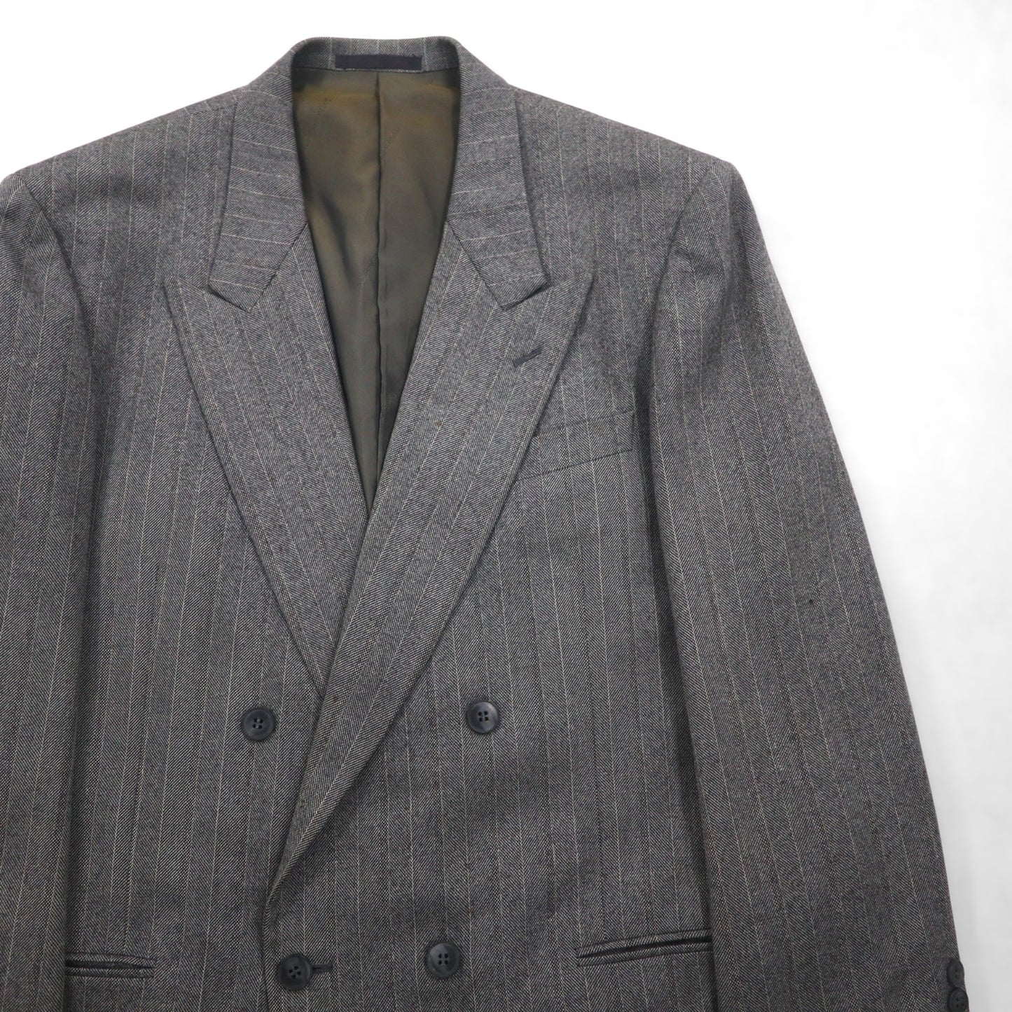 90s Japan Vintage Double-Breasted Blazer by Roberta di Camerino, Made in Japan, Herringbone Double-Breasted Tailored Jacket, Size M, Gray Wool