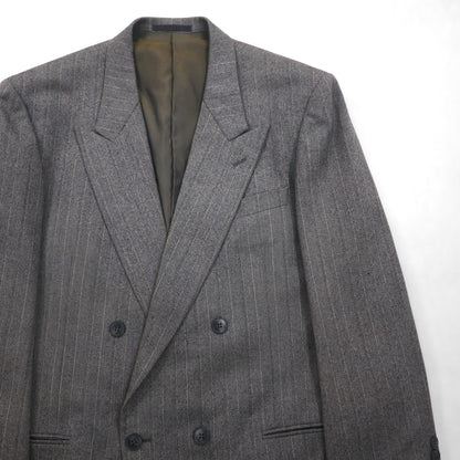 90s Japan Vintage Double-Breasted Blazer by Roberta di Camerino, Made in Japan, Herringbone Double-Breasted Tailored Jacket, Size M, Gray Wool