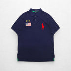 POLO RALPH LAUREN Pique Polo Shirt XL Navy Cotton Embroidered Big Pony USA Stars and Stripes