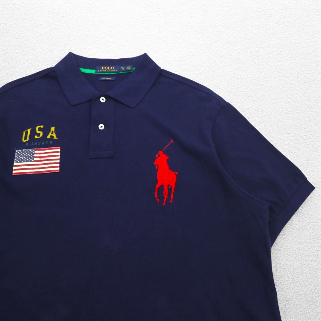 POLO RALPH LAUREN Pique Polo Shirt XL Navy Cotton Embroidered Big Pony USA Stars and Stripes
