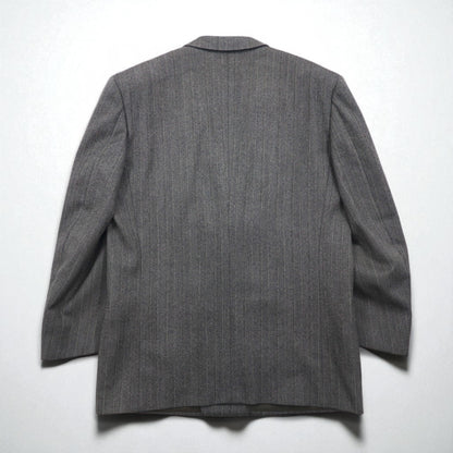 90s Japan Vintage Double-Breasted Blazer by Roberta di Camerino, Made in Japan, Herringbone Double-Breasted Tailored Jacket, Size M, Gray Wool
