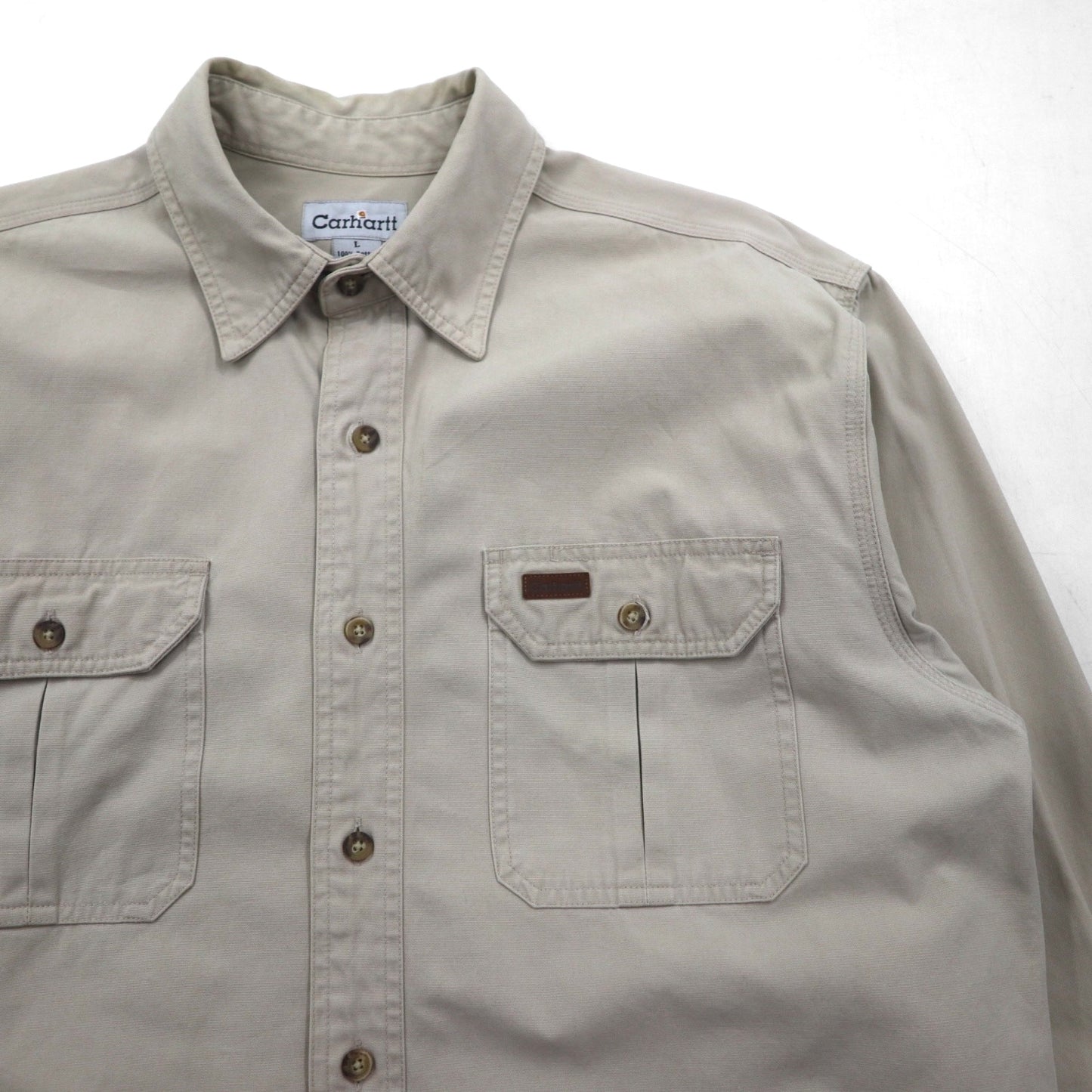 carhartt ワーク シャツ L ベージュ コットン キャンバス 胸ポケット S113STN