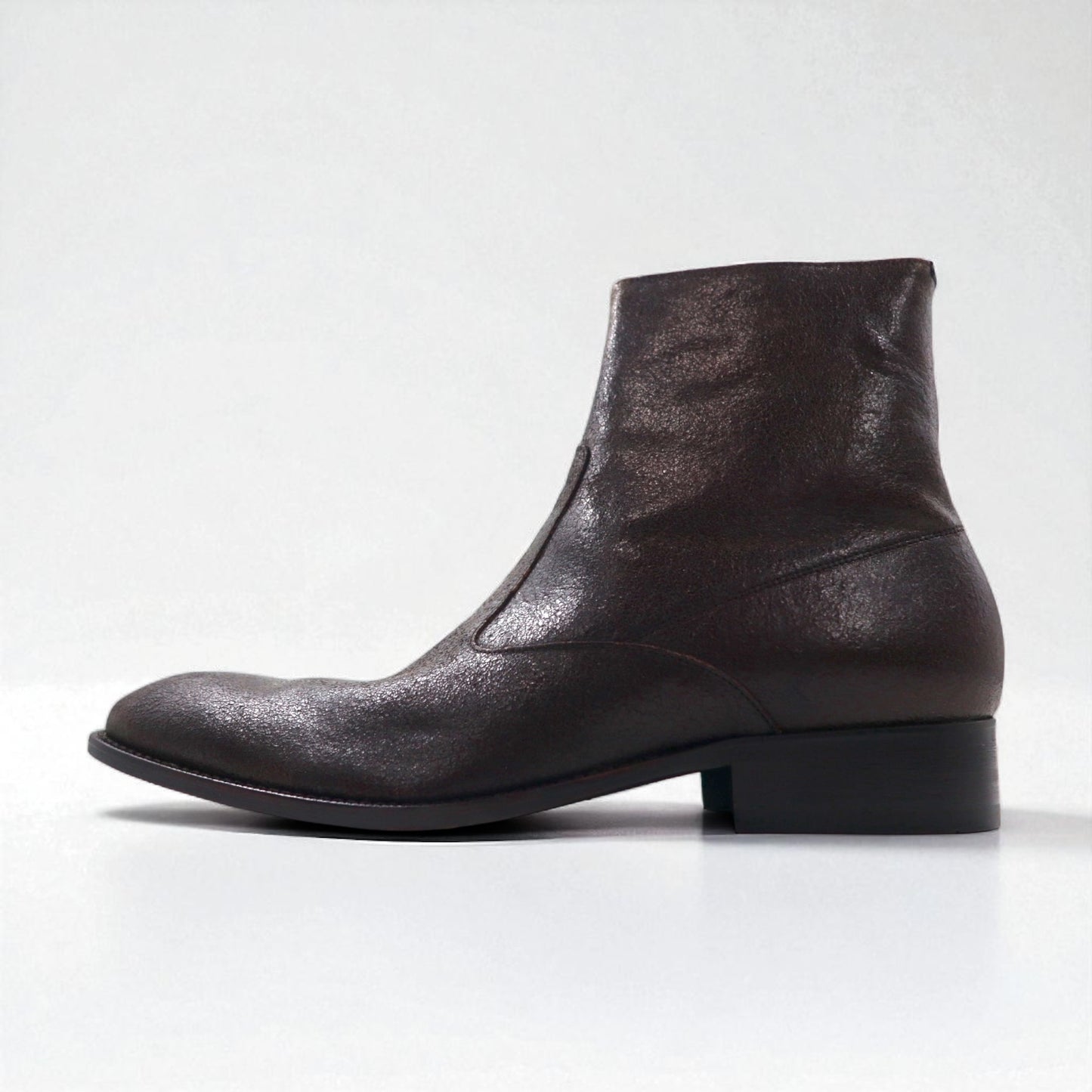 KENZO Japanese-made leather side-zip boots, size 26.5cm, cracked finish, Goodyear welt construction, 30923245023