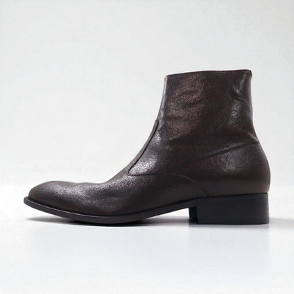 KENZO Japanese-made leather side-zip boots, size 26.5cm, cracked finish, Goodyear welt construction, 30923245023