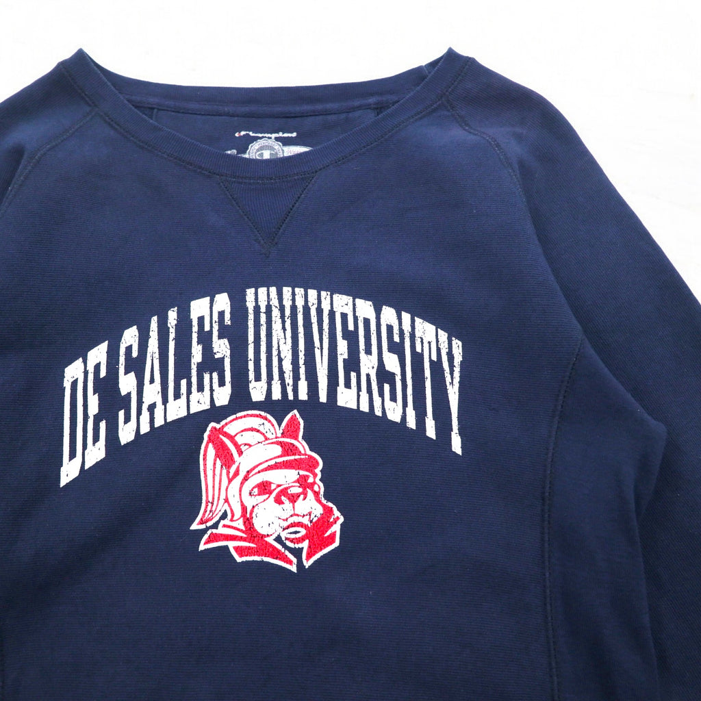Champion Reverse Weave College Sweatshirt M Navy DE SALES UNIVERSITY Arch Logo Front V