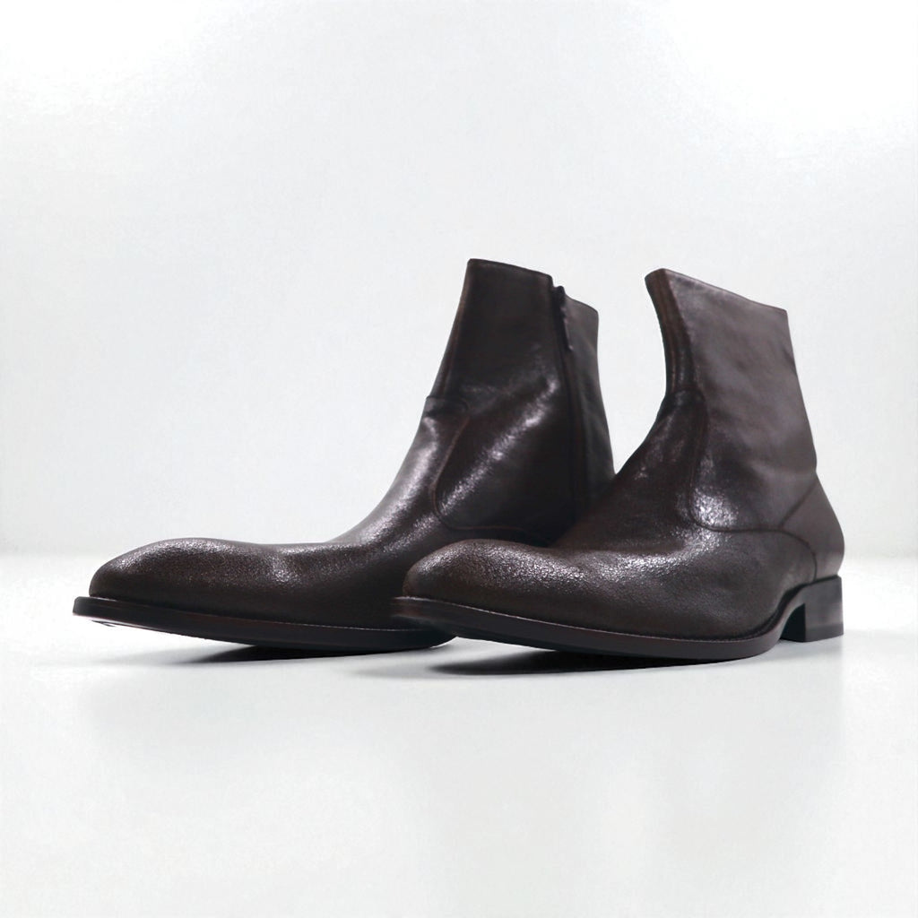 KENZO Japanese-made leather side-zip boots, size 26.5cm, cracked finish, Goodyear welt construction, 30923245023