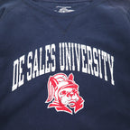 Champion Reverse Weave College Sweatshirt M Navy DE SALES UNIVERSITY Arch Logo Front V