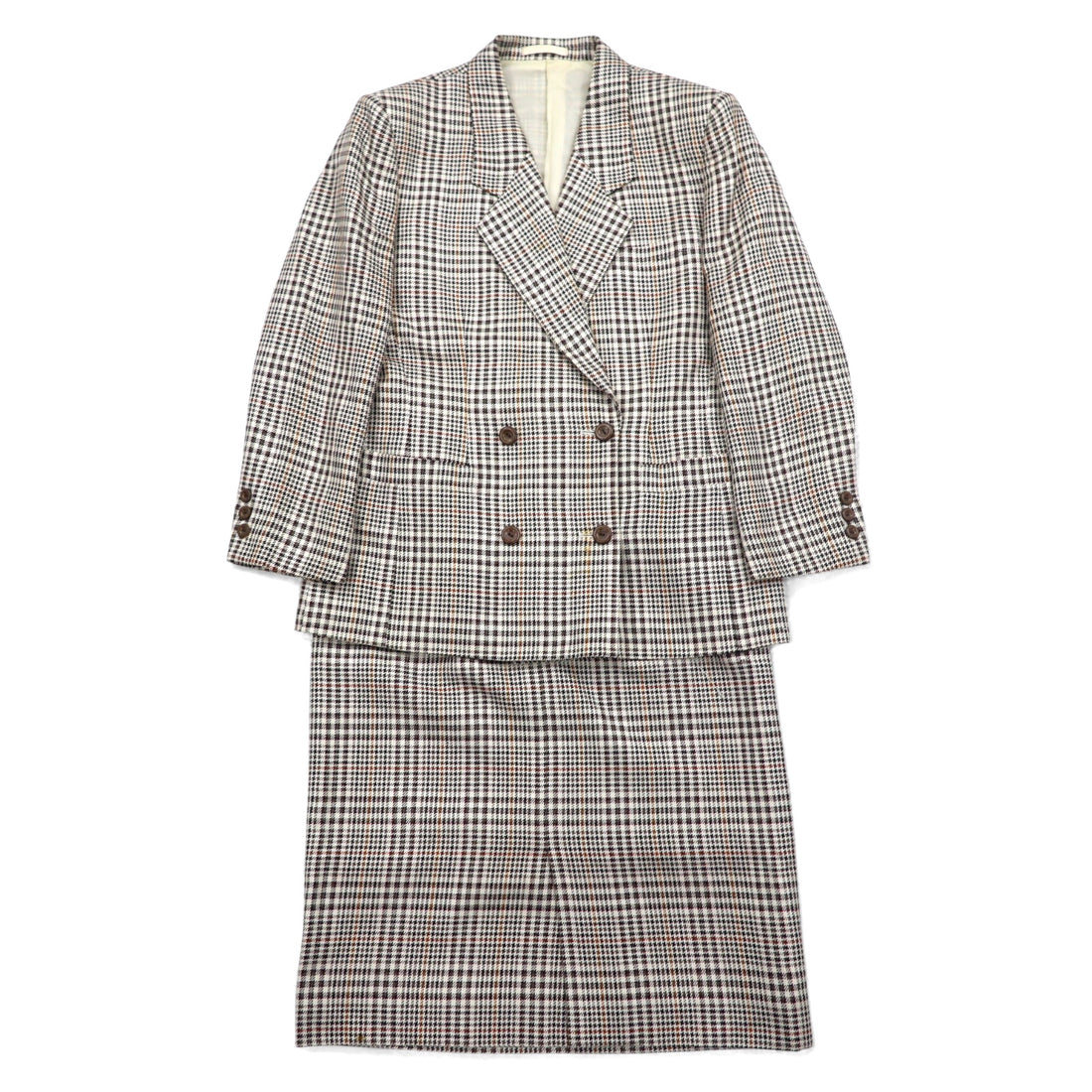 日本然リトテ-古着オンライン-Burberrys シルク ダブル スーツ セットアップ M ベージュ チェック ウール WILLIAM BROWN-Burberrys Silk Double Suit Setup M Beige Checked Wool WILLIAM BROWN