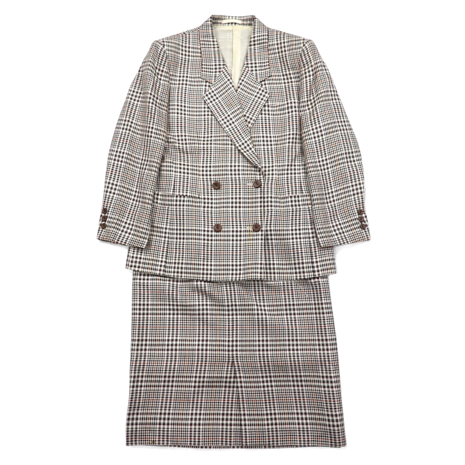 日本然リトテ-古着オンライン-Burberrys シルク ダブル スーツ セットアップ M ベージュ チェック ウール WILLIAM BROWN-Burberrys Silk Double Suit Setup M Beige Checked Wool WILLIAM BROWN