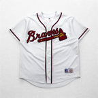 RUSSELL ATHLETICS 90s MLB Baseball Shirt L White Polyester Braves Numbering