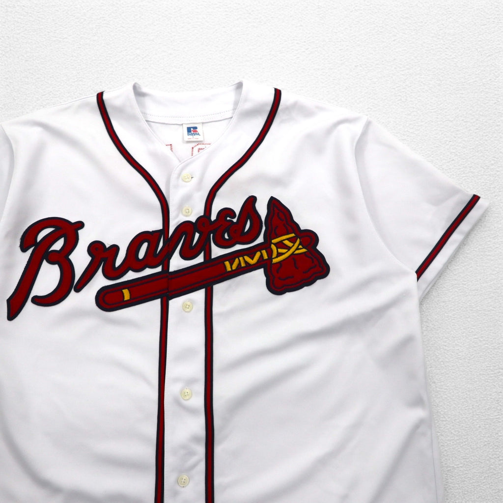 RUSSELL ATHLETICS 90s MLB Baseball Shirt L White Polyester Braves Numbering