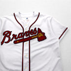 RUSSELL ATHLETICS 90s MLB Baseball Shirt L White Polyester Braves Numbering