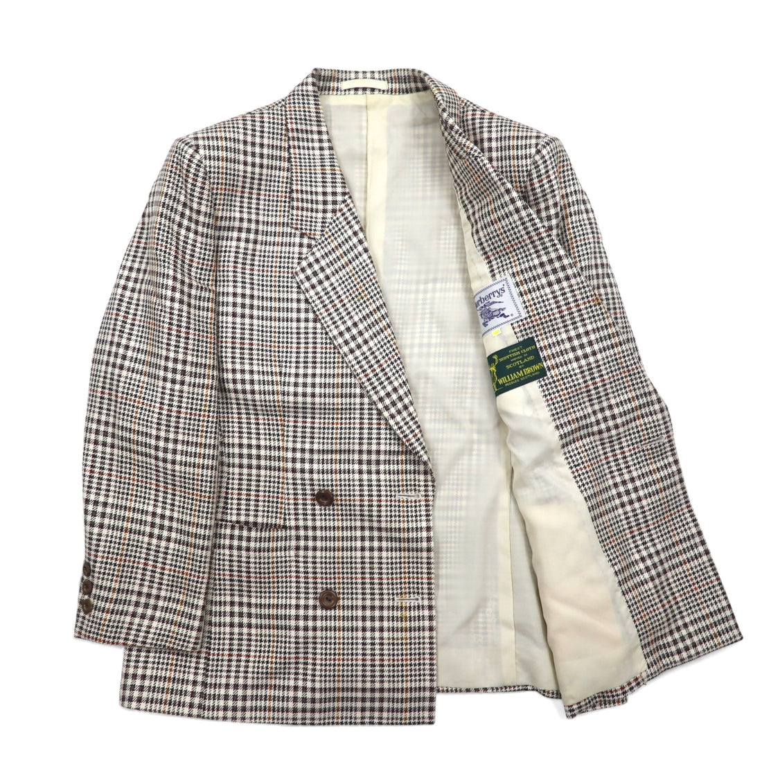 Burberrys Silk Double Breasted Suit Set M Beige Check Wool WILLIAM BROWN