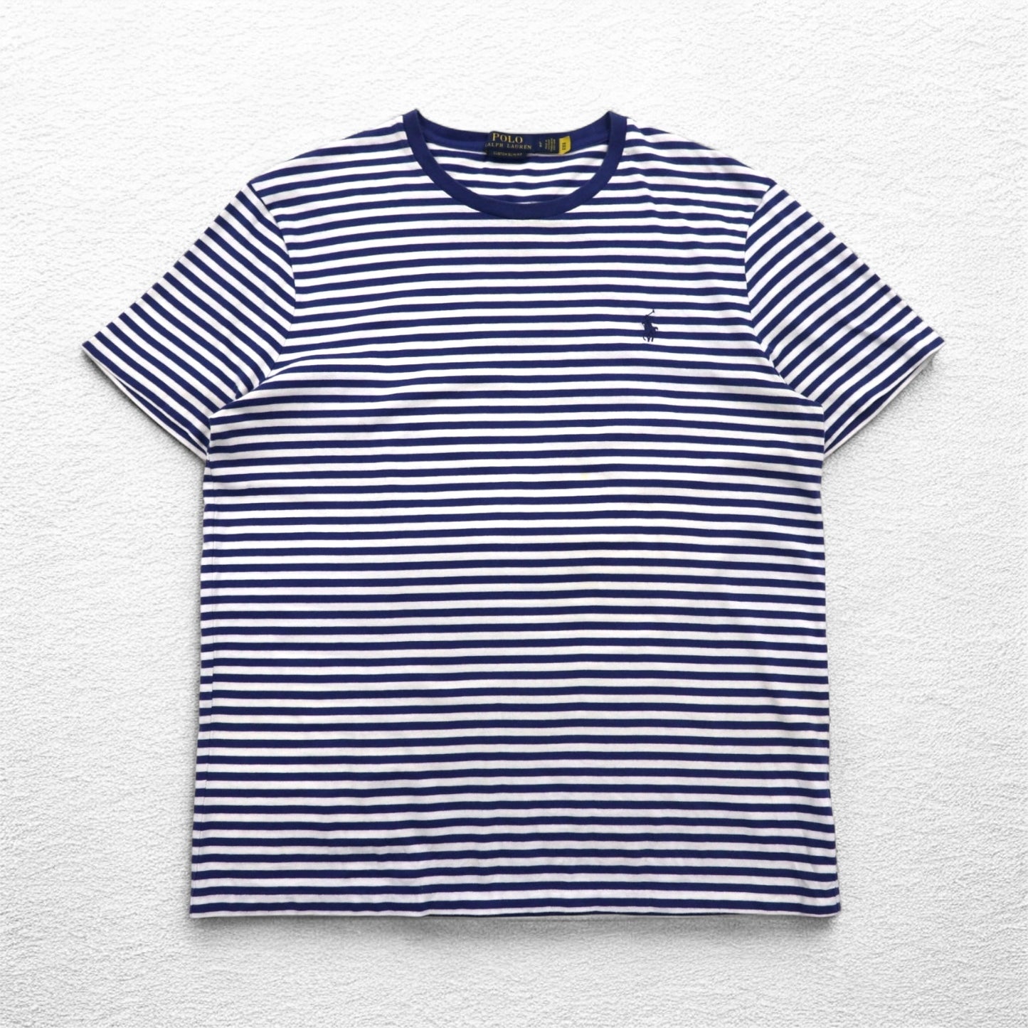 POLO RALPH LAUREN Striped T-shirt L Navy White Cotton Small Pony Embroidery