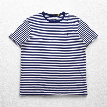 POLO RALPH LAUREN Striped T-shirt L Navy White Cotton Small Pony Embroidery