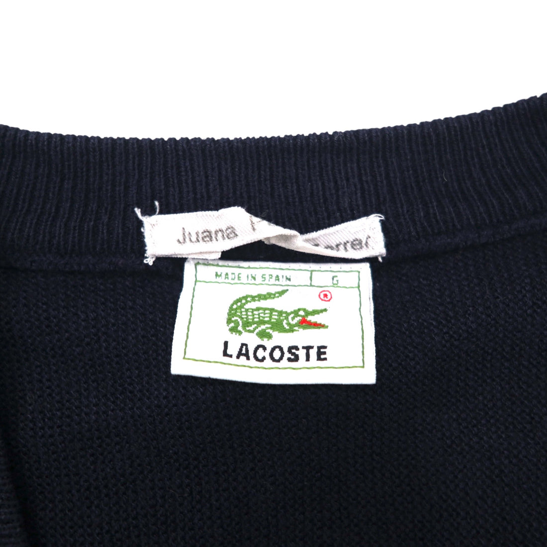 LACOSTE 80年代 スペイン製 Vネック アクリルニット セーター L ネイビー