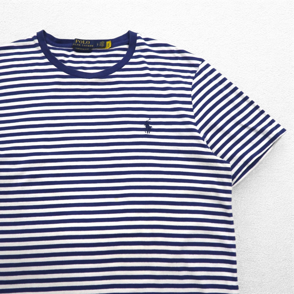POLO RALPH LAUREN Striped T-shirt L Navy White Cotton Small Pony Embroidery