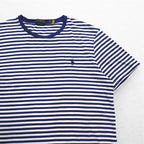 POLO RALPH LAUREN Striped T-shirt L Navy White Cotton Small Pony Embroidery