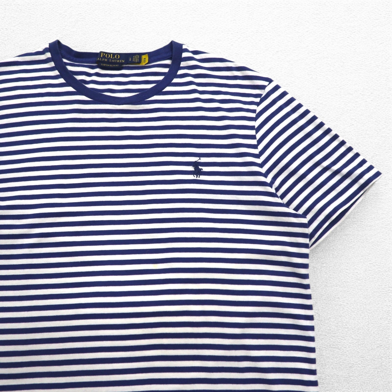 POLO RALPH LAUREN Striped T-shirt L Navy White Cotton Small Pony Embroidery
