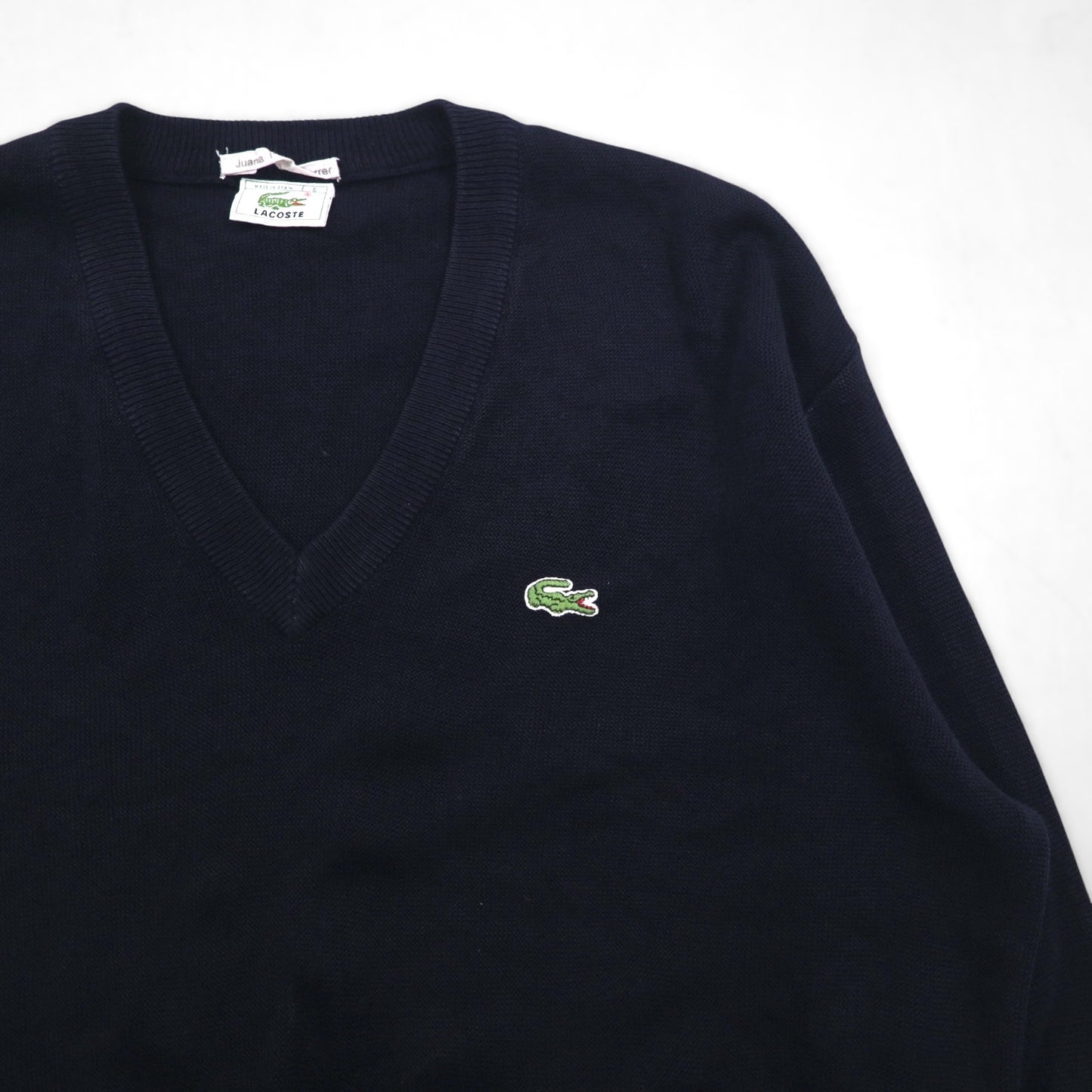 LACOSTE 80年代 スペイン製 Vネック アクリルニット セーター L ネイビー