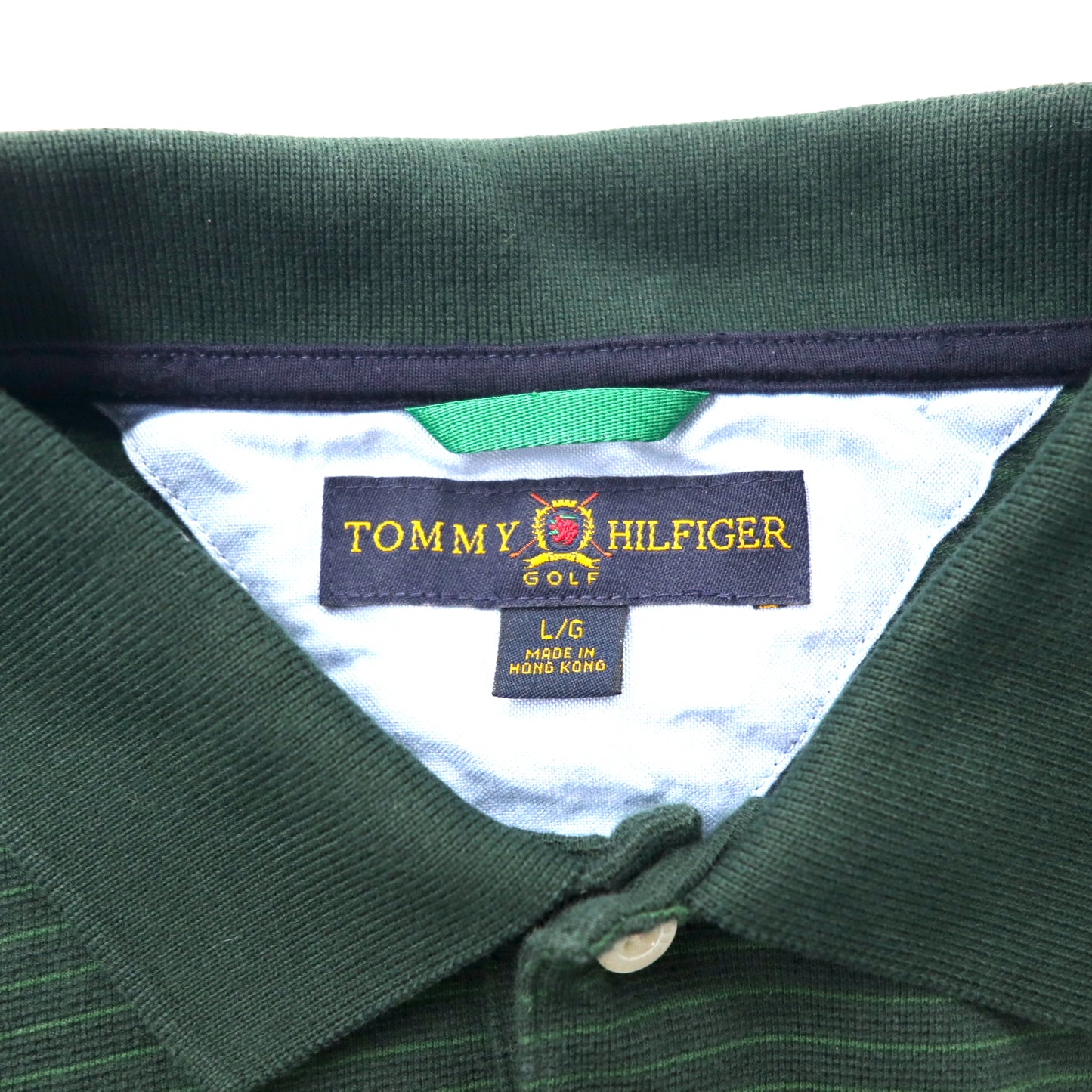 TOMMY HILFIGER ポロシャツ L グリーン ボーダー コットン