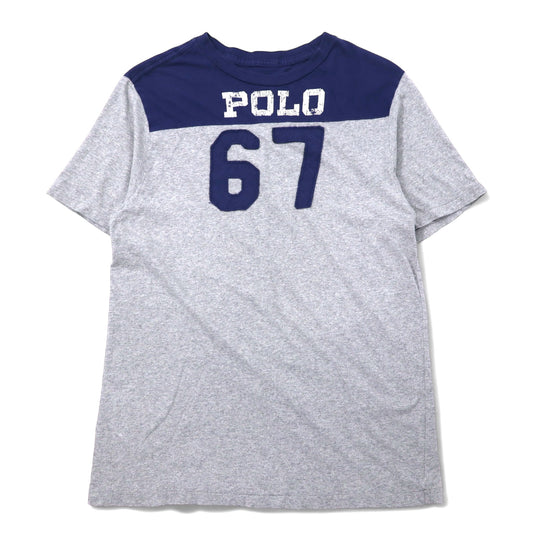 日本然リトテ-古着オンライン-POLO RALPH LAUREN フットボール Tシャツ XL ネイビー グレー コットン ナンバリング-POLO RALPH LAUREN Football T-Shirt XL Navy Gray Cotton Numbering