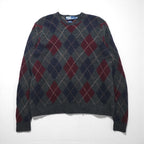 Polo Ralph Lauren 90年代 アーガイル ニット セーター 2XL グレー ウール クルーネック