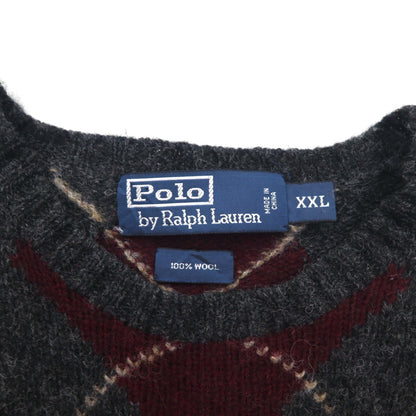 Polo Ralph Lauren 90年代 アーガイル ニット セーター 2XL グレー ウール クルーネック