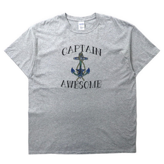 日本然リトテ-古着オンライン-GILDAN アンカープリントTシャツ XL グレー コットン CAPTAIN AWESOME ビッグサイズ-