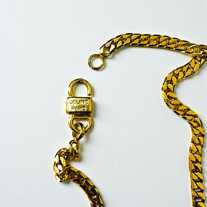 CELINE Vintage 2-Way Curb Chain Choker Necklace with Double Bracelet, Gold