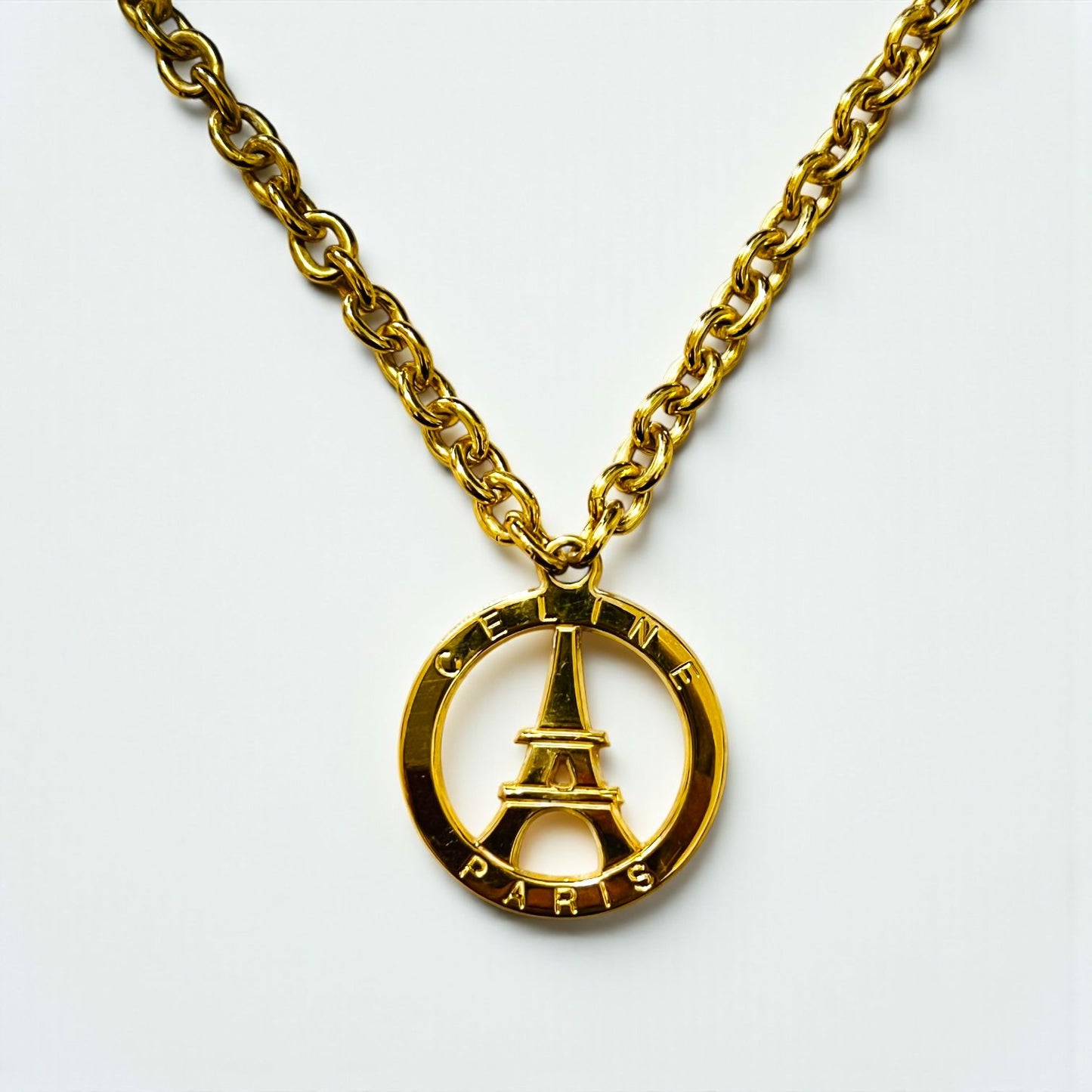CELINE Made in Italy Vintage Eiffel Tower Necklace, Gold Chain, LD Engraved
