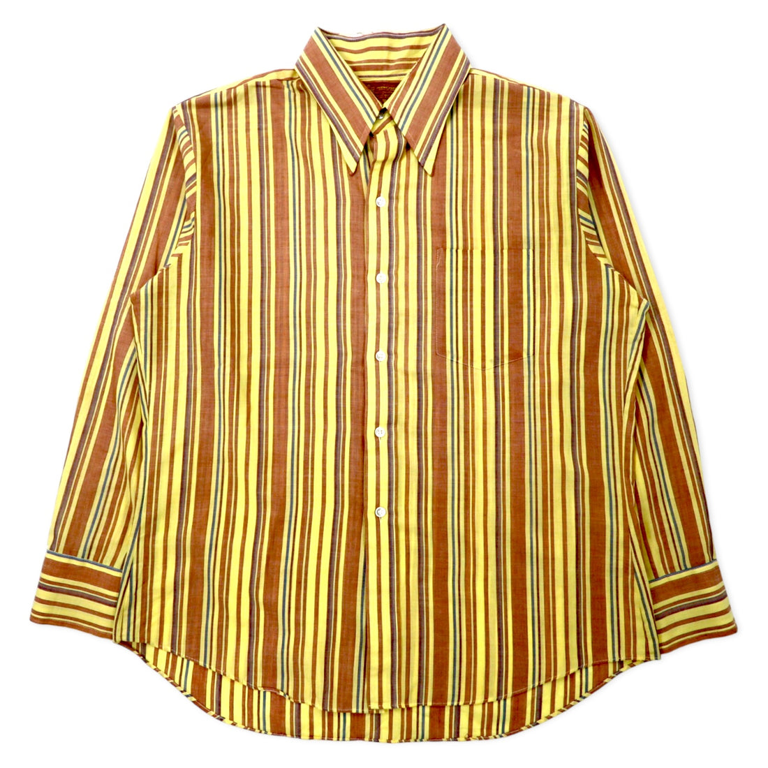 日本然リトテ-古着オンライン-Sears 70年代 KINGS ROAD ドレスシャツ L イエロー ストライプ ポリエステル コットン PERMA-PREST-Sears 70's KINGS ROAD Dress Shirt L Yellow Striped Polyester Cotton PERMA-PREST