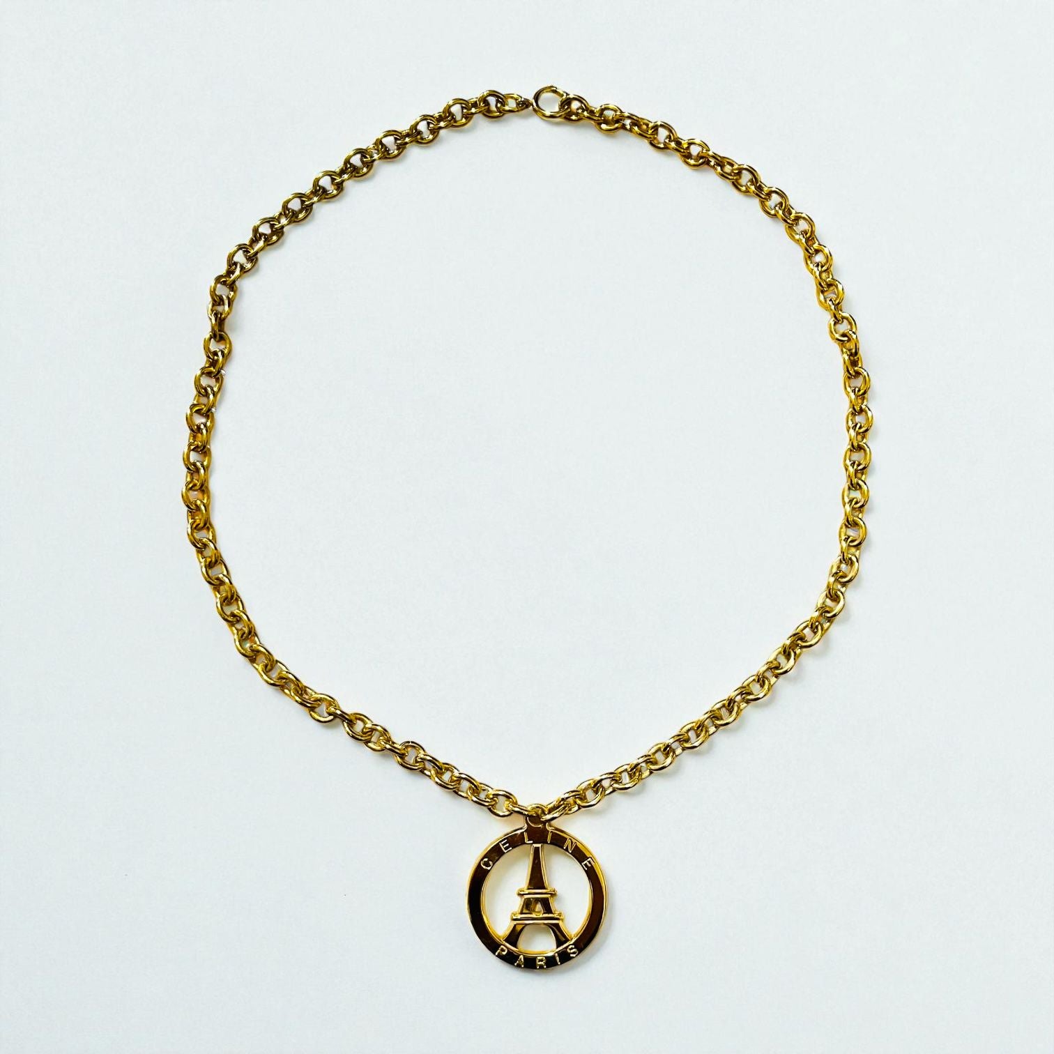 CELINE Made in Italy Vintage Eiffel Tower Necklace, Gold Chain, LD Engraved