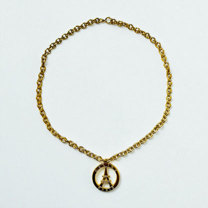 CELINE Made in Italy Vintage Eiffel Tower Necklace, Gold Chain, LD Engraved