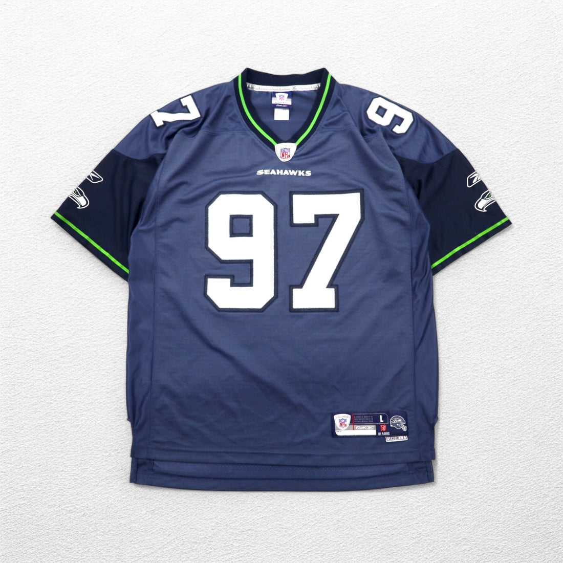REEBOK ゲームシャツ L ネイビー ポリエステル ナンバリング NFL SEATTLE SEAHAWKS フットボール ユニフォーム