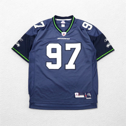 REEBOK Game Shirt L Navy Polyester Numbering NFL SEATTLE SEAHAWKS Football Uniform
