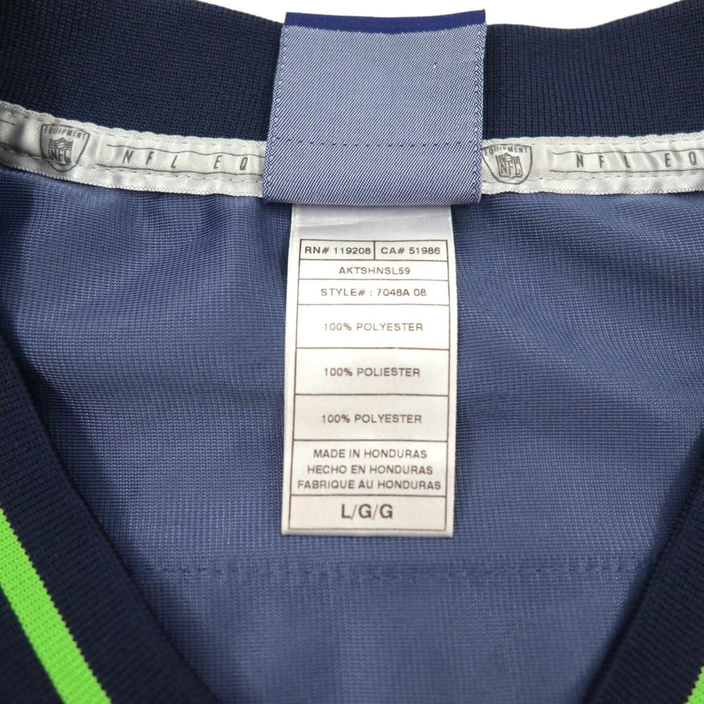 REEBOK Game Shirt L Navy Polyester Numbering NFL SEATTLE SEAHAWKS Football Uniform