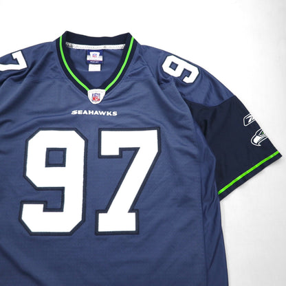 REEBOK Game Shirt L Navy Polyester Numbering NFL SEATTLE SEAHAWKS Football Uniform