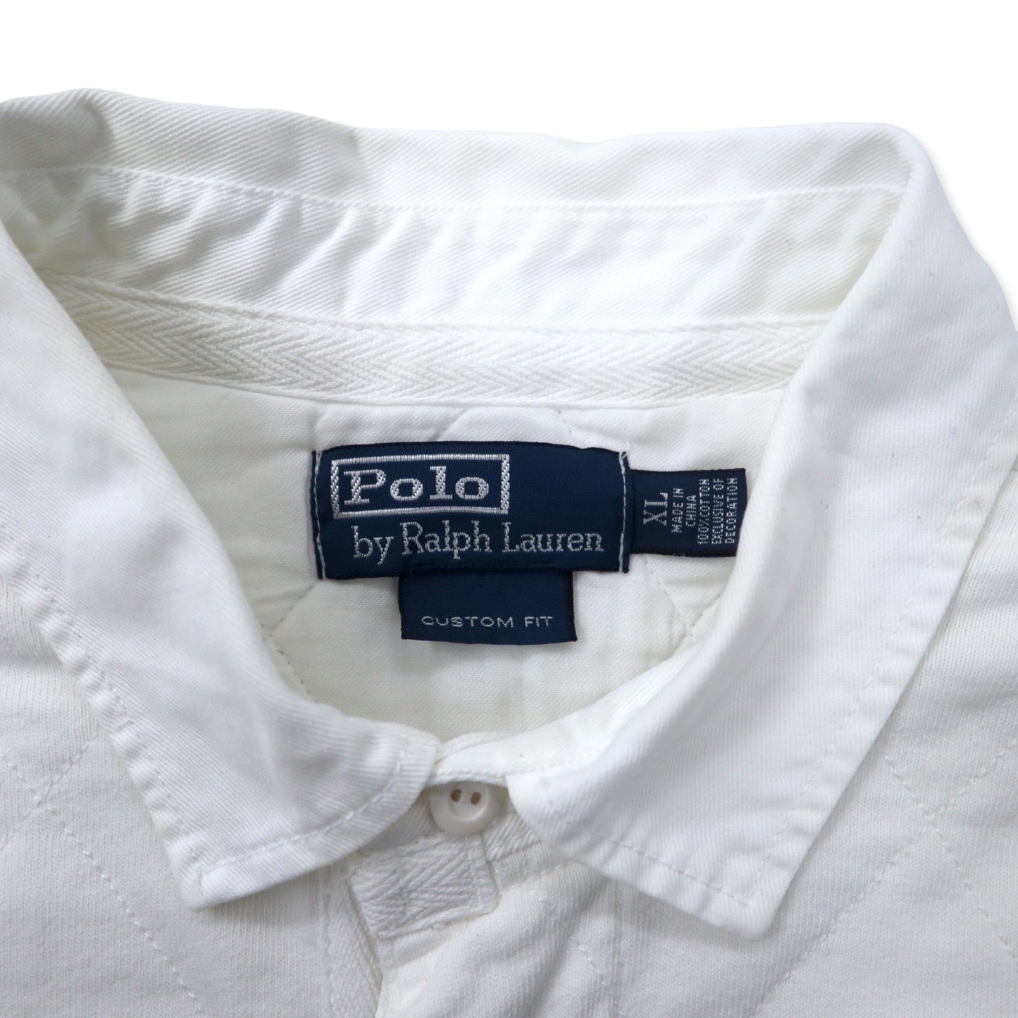 Polo by Ralph Lauren ラガーシャツ 長袖ポロシャツ XL ホワイト コットン CUSTOM FIT エルボーパッチ ポニー刺繍