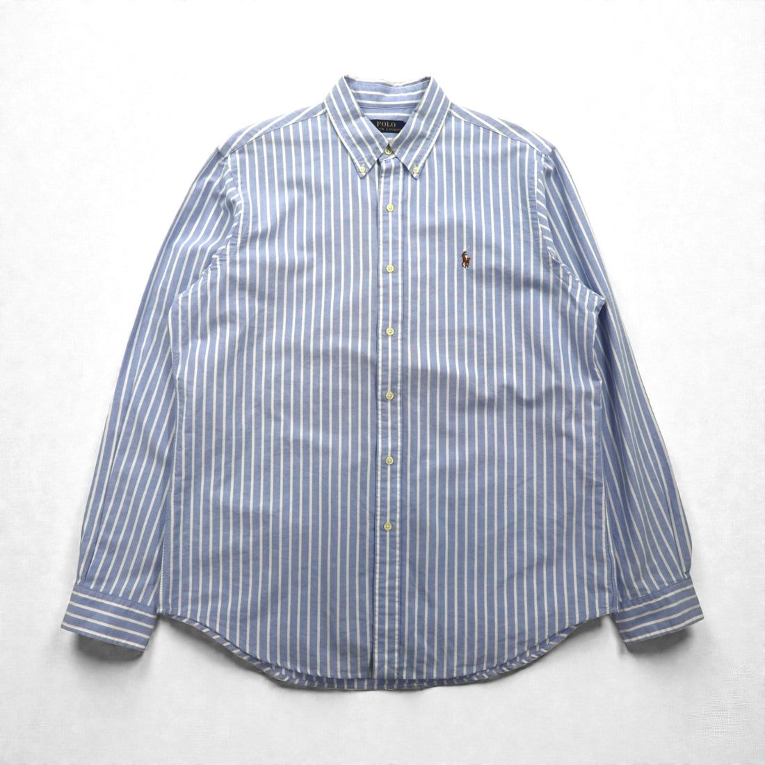 Ralph Lauren Oxford Button-Down Shirt, Large, Blue Stripe, Small Pony Embroidery
