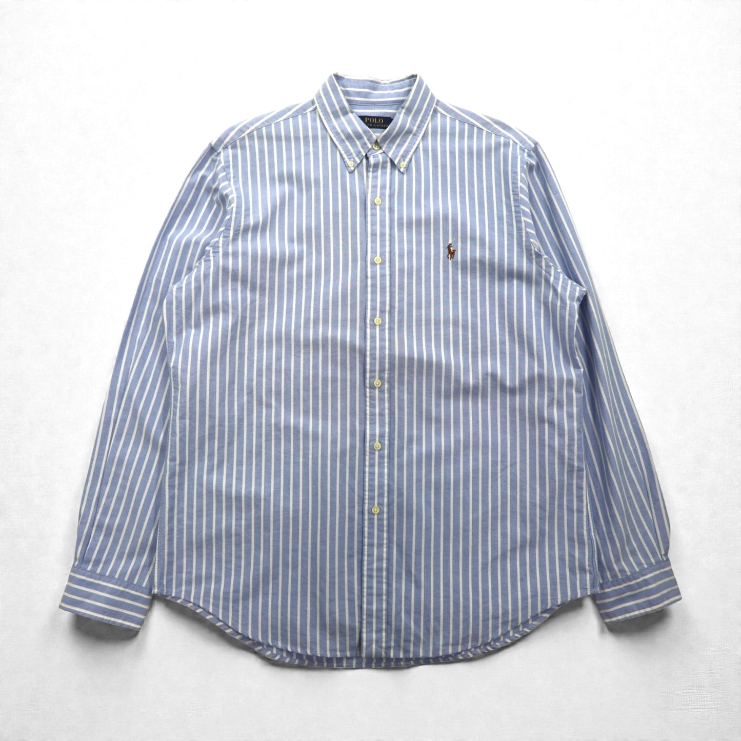 Ralph Lauren オックスフォード ボタンダウン シャツ L ブルー ストライプ スモールポニー刺繡