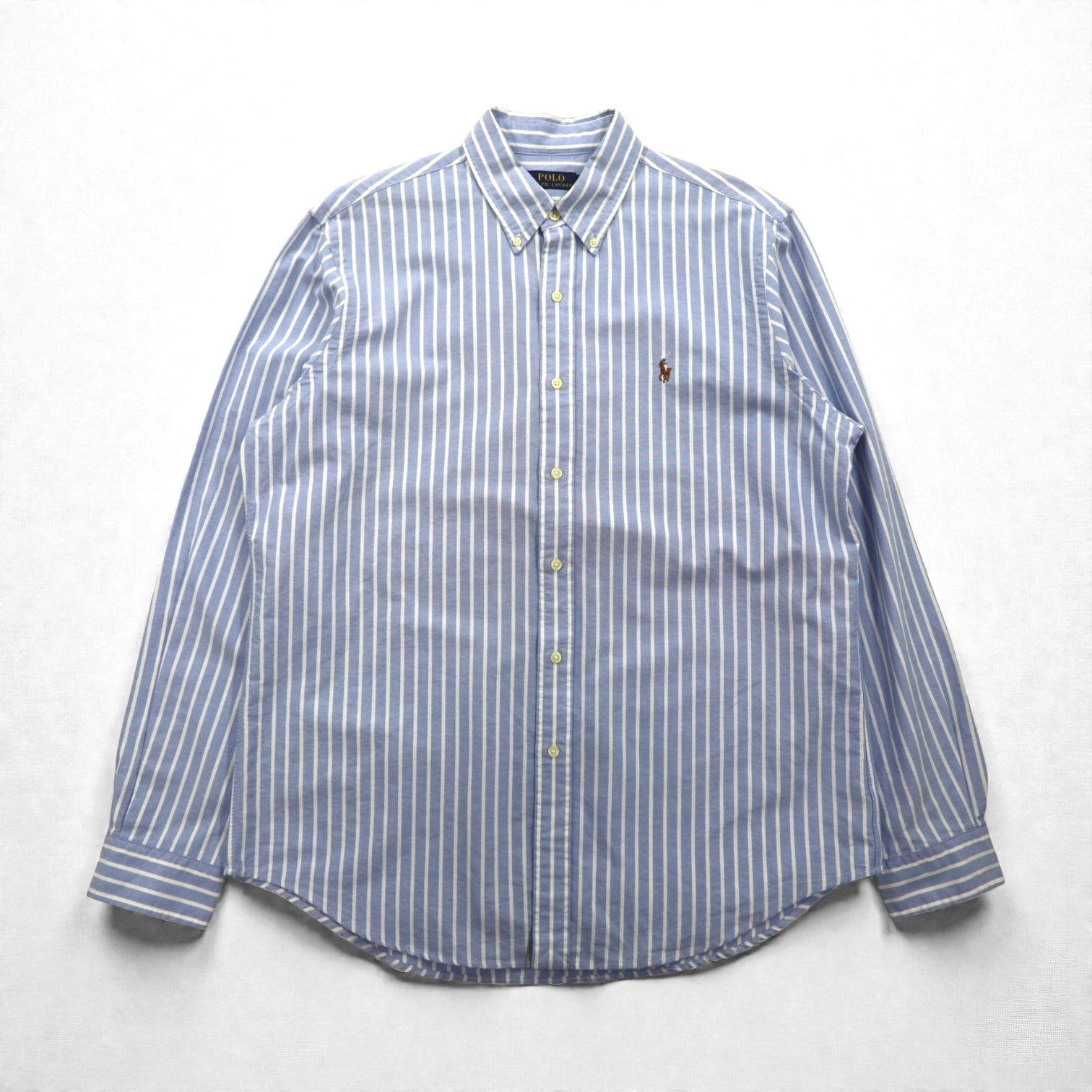 Ralph Lauren オックスフォード ボタンダウン シャツ L ブルー ストライプ スモールポニー刺繡