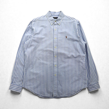 Ralph Lauren オックスフォード ボタンダウン シャツ L ブルー ストライプ スモールポニー刺繡